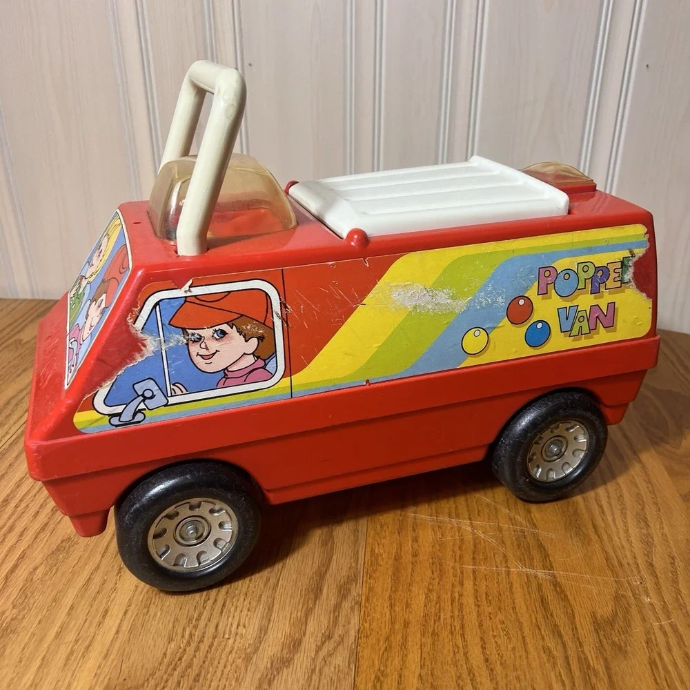 Vintage Playskool Pop N Ride Van 1970s Red Push Ride On Popper Toy